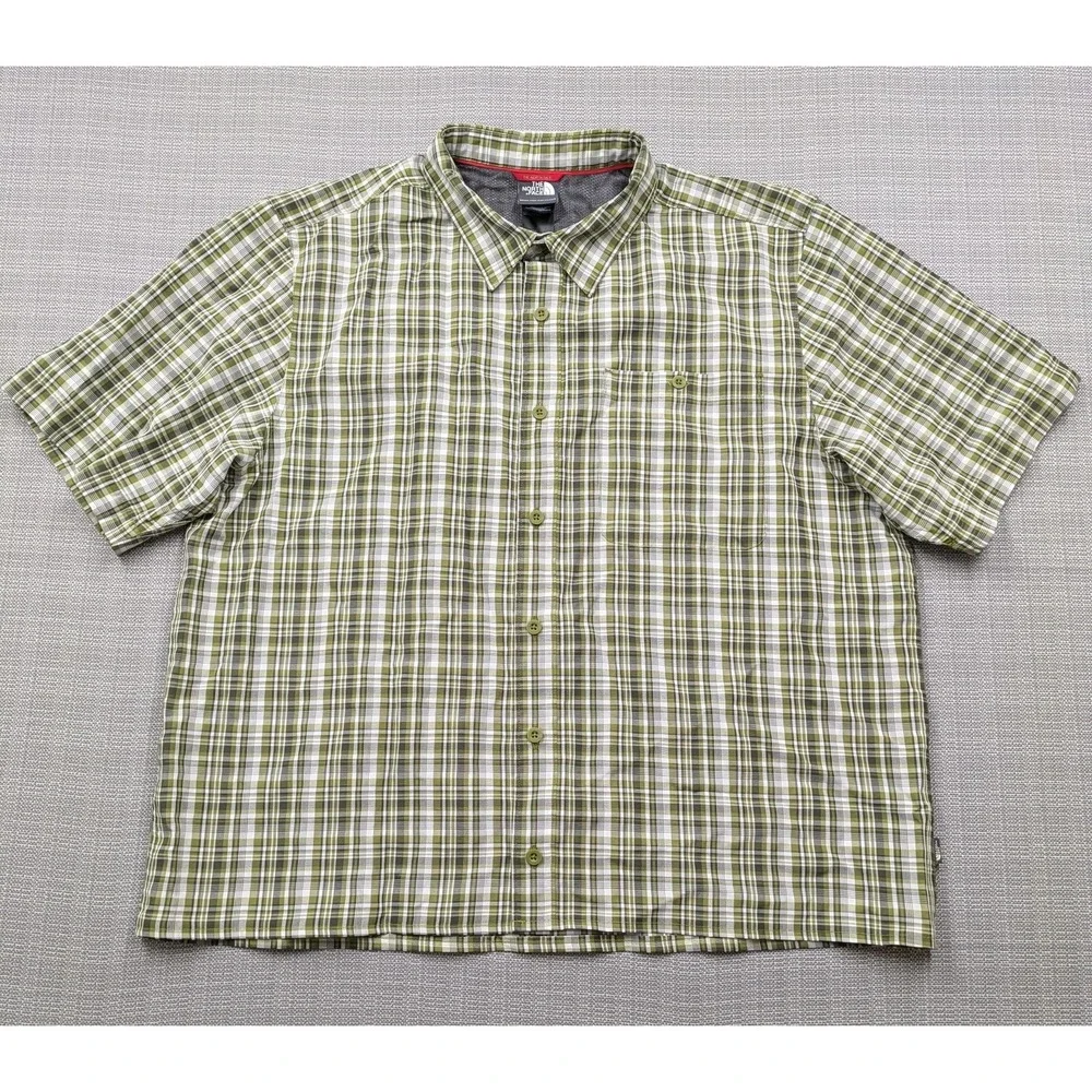 The North Face Shirt Mens XL Green Plaid Short Sleeve Button Up Outdoor Casual